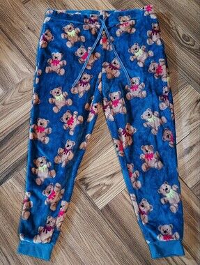 Cozy Blue Teddy Print Plush Pajama Pants. Sz. XL